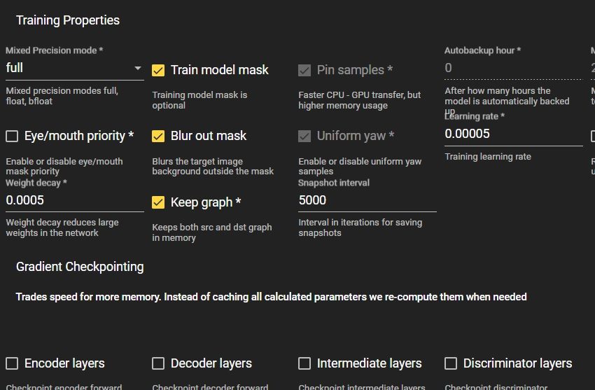 MVE Trainer settings screenshot